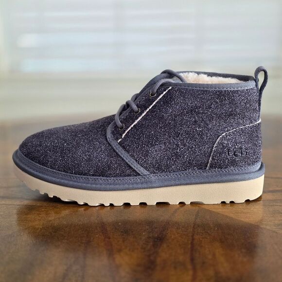 UGG Neumel Shaggy Suede Chukka Boots Dark Grey Men's Size 9 Real Fur New 1158219 - Picture 6 of 11